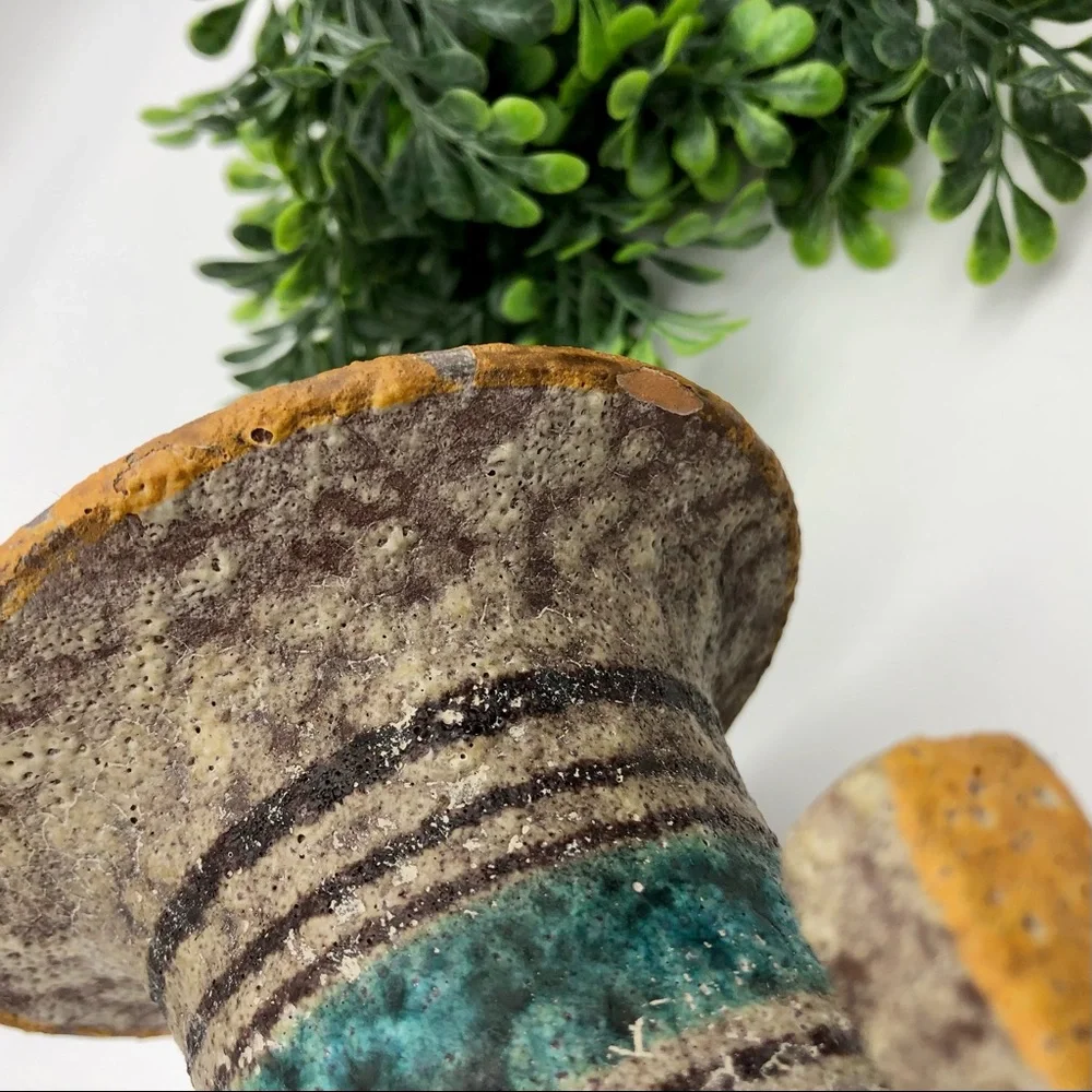 Vintage Italian Lava Glaze Geometric Print Ceramic Clay Pottery Vase MCM Italy - Picture 7 of 12